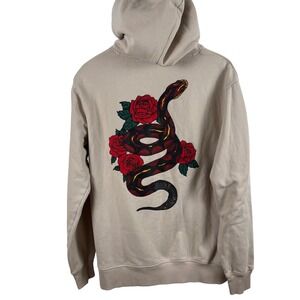 H&M Divided‎ Mens Beige Snake Rose Graphic Hoodie Sweatshirt Size M Streetwear